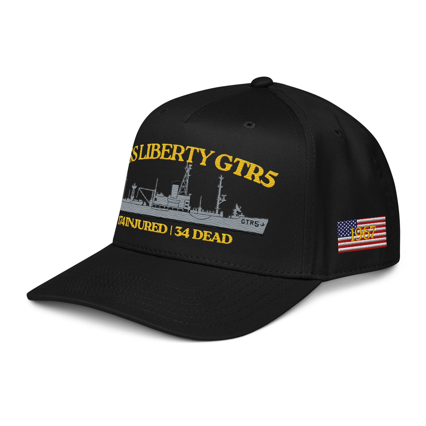 Product mockup isometric view of USS Liberty Hat