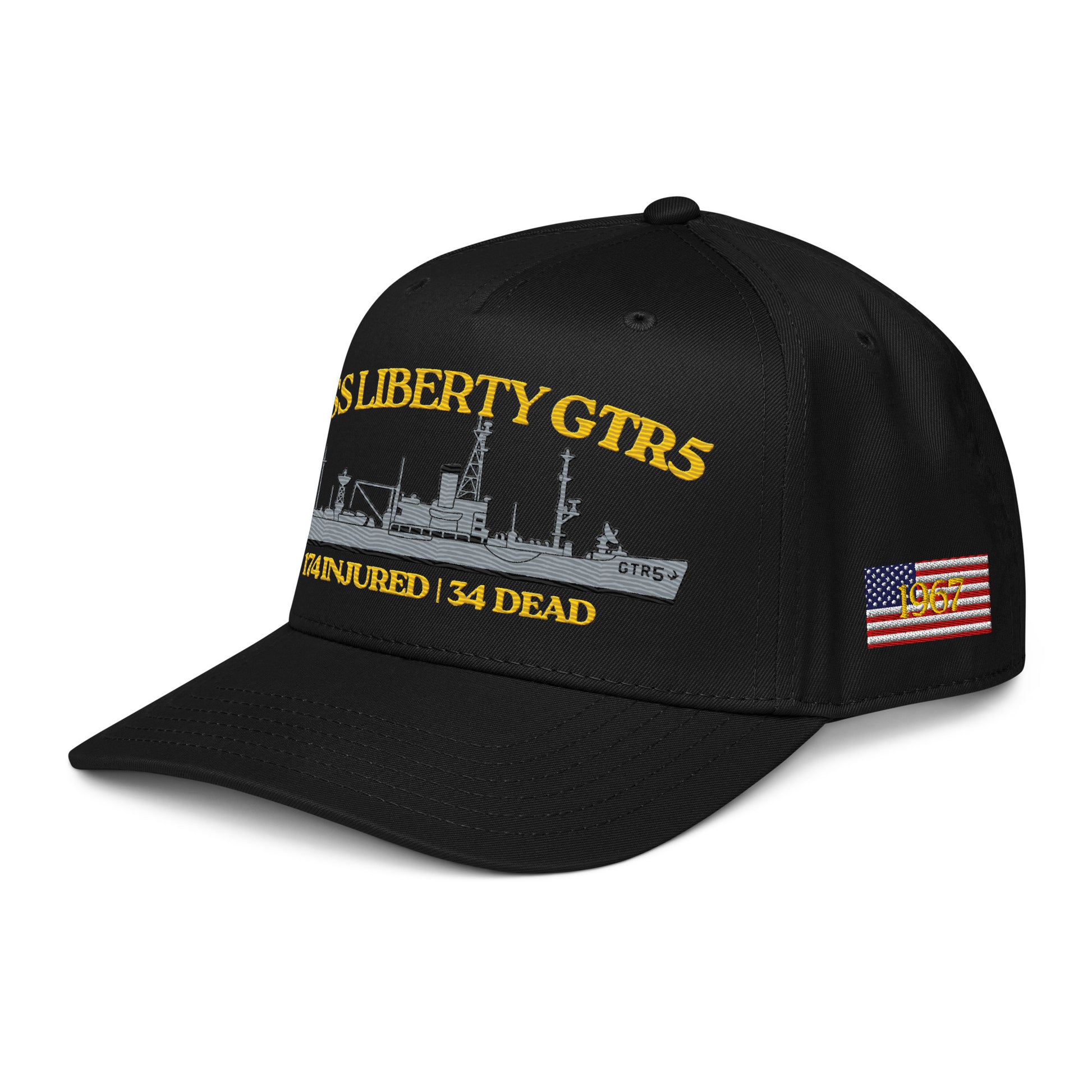 Product mockup isometric view of USS Liberty Hat