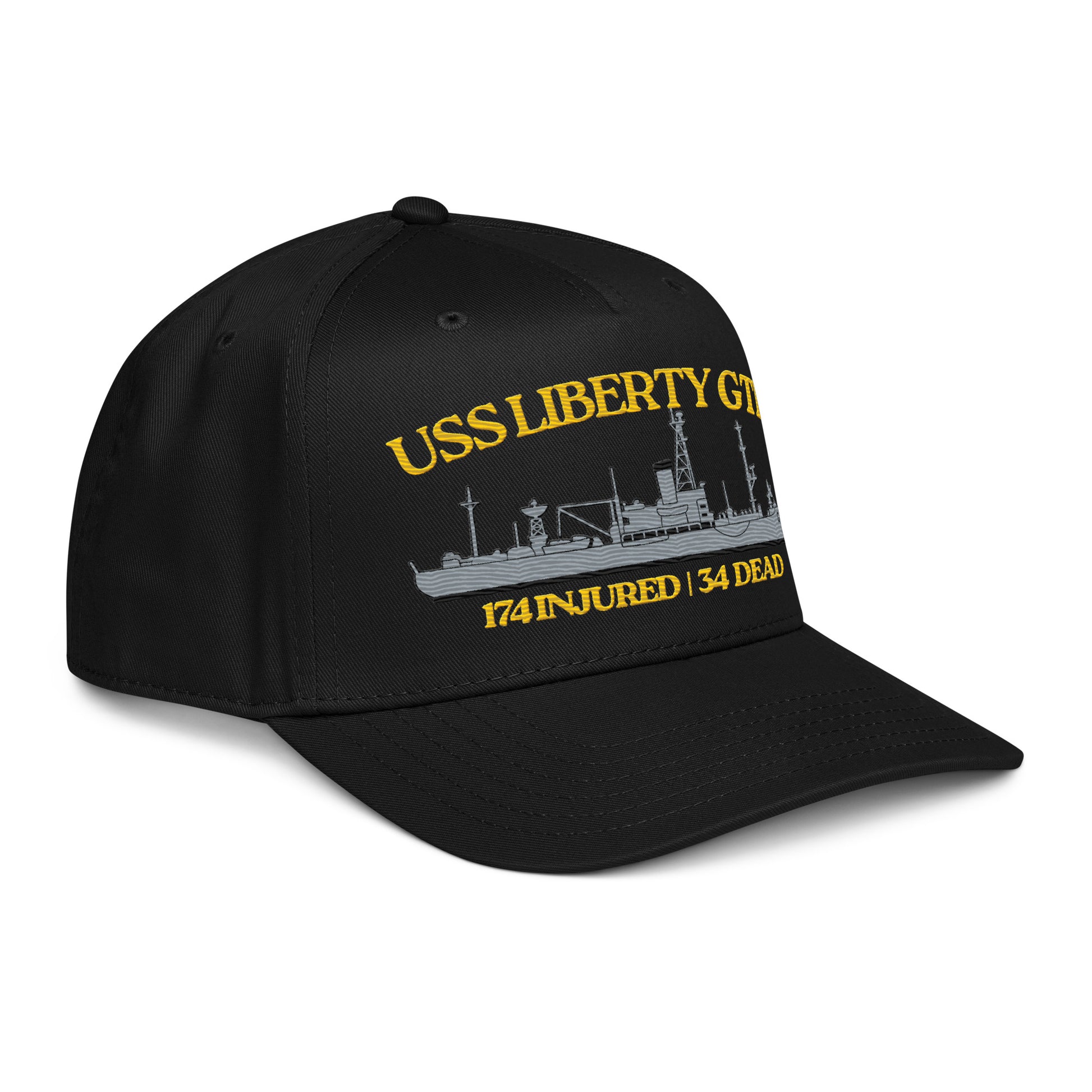 Product mockup isometric view of USS Liberty Hat reversed